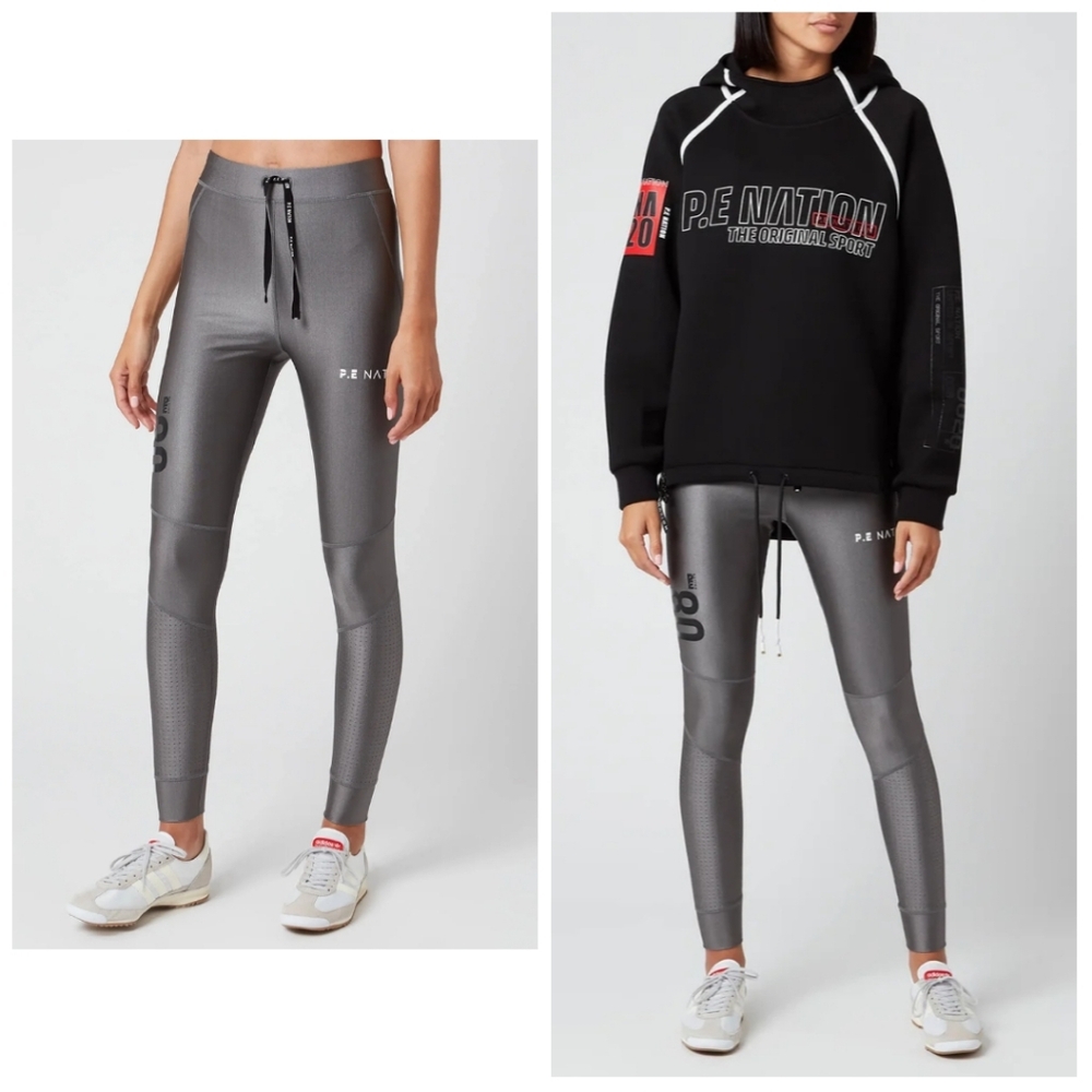 P.E Nation Silver Metallic Rollout High Rise Full Length Leggings XS Yoga Hiking
